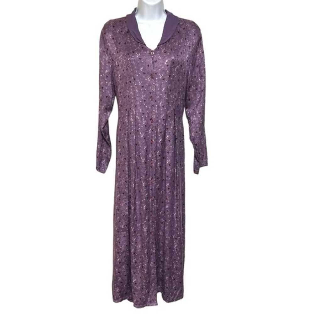 Vtg April Cornell S floral maxi dress pleats button down prairie province collar
